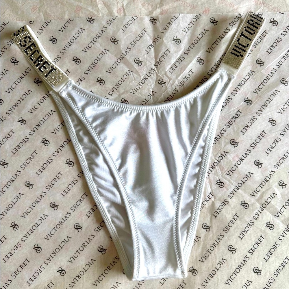 Victoria's Secret Swim Brazilian White Embellished Bikini Panty